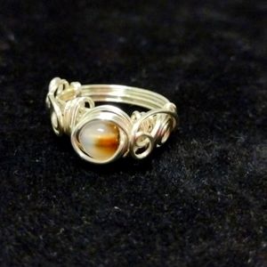Hand Wrapped Black Flower Agate Gemstone Ring
